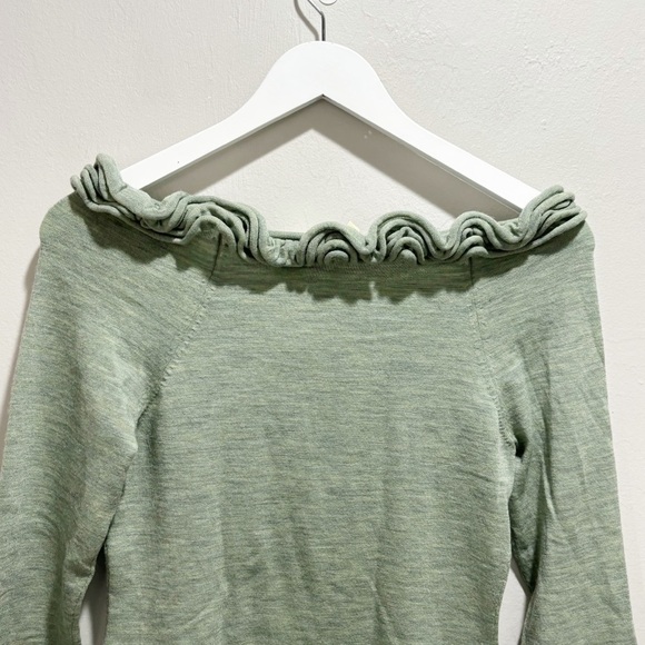 ANTHROPOLOGIE MOTH Women’s Green Ruffled Neckline NEW DAY HAZE Sweater Size S - Picture 3 of 6